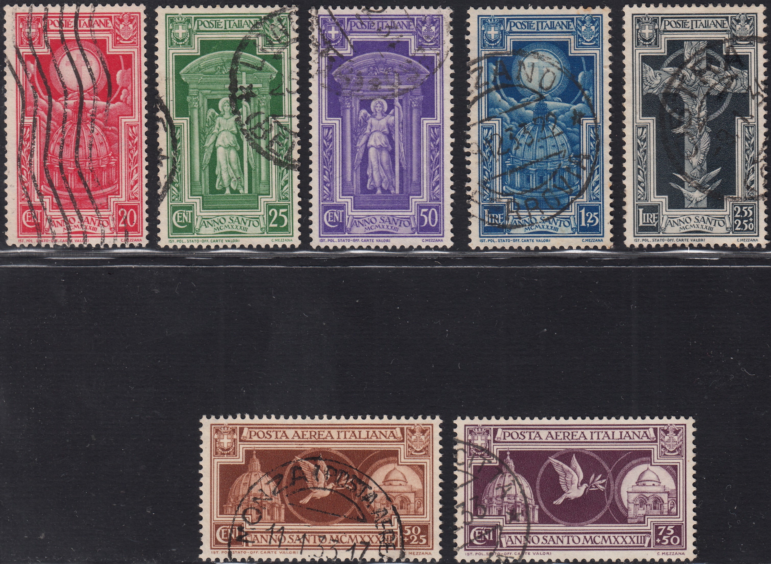 1930 – Virgilio, Ten cuttings of an advertising poster on thick cardboard with a perforated impression printed in black in the outline and diagonally the wording SAGGIO in block capitals.