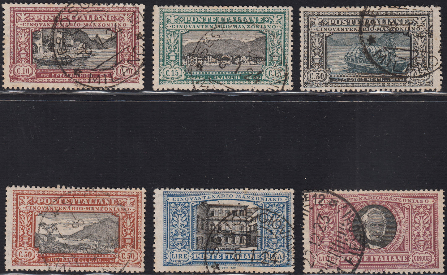 UT833 - 1923 - Cinquantenario della morte di Alesssandro Manzoni, serie completa usata di bella qualità con annulli originali (151/156).