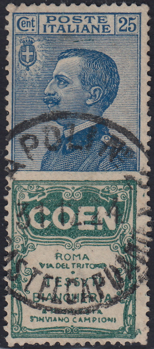 Kingdom of Italy, advertising issues, c. 25 light blue and brown "Piperno" new with intact rubber (6)