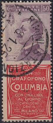UT896 - Regno d'Italia, emissione con appendici pubblicitarie, c. 50 violetto e rosso "COLUMBIA usato (11)