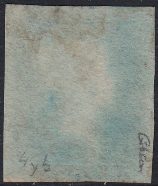 UT958 - 1841 - Due Pence azzurro, esemplare con linea bianca, carta azzurra, lettere S - B usato (SG 3)