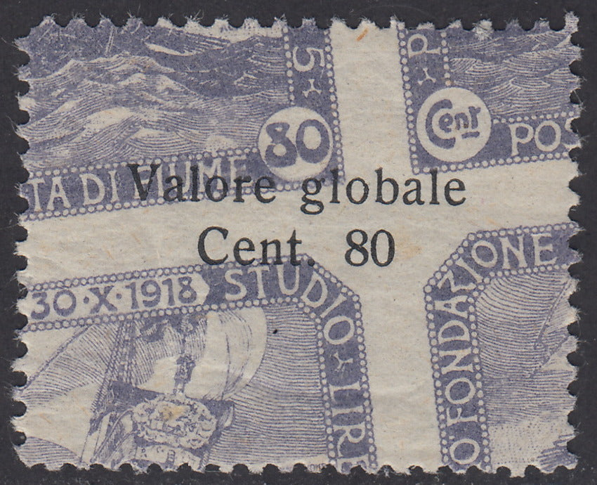 V130 - 1920 - Valore Globale, c. 80 violetto soprastampa fortemente spostata in due direzioni, nuovo gomma integra (94i)