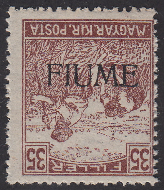 V160 - 1918 - Sello de Hungría de la serie Reapers, 35 rellenos marrón rojizo con sobreimpresión a máquina FIUME, sin daños (12ac)