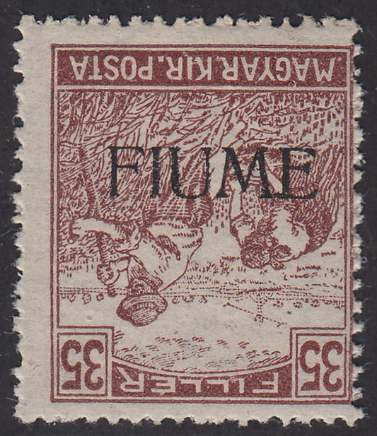 V160 - 1918 - Stamp of Hungary from the Reapers series, 35 red brown fillers with overprinted RIVER machine overprint, undamaged (12ac)