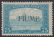V162 - 1918 - Parlamento d'Ungheria, 75 filler celeste e celeste chiaro con decalco della soprastampa FIUME nuovo con gomma integra (15h)