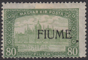 V164 - 1918 - Parlamento d'Ungheria, 80 filler verde e verde giallo con soprastampa fortemente spostata a destra nuovo con gomma originale (16feb)
