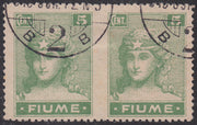V18 - 1919 - Allegorie, carta tipo "C" c. 5 verde giallo coppia orizzontale non dentellata al centro, usata (C34c)