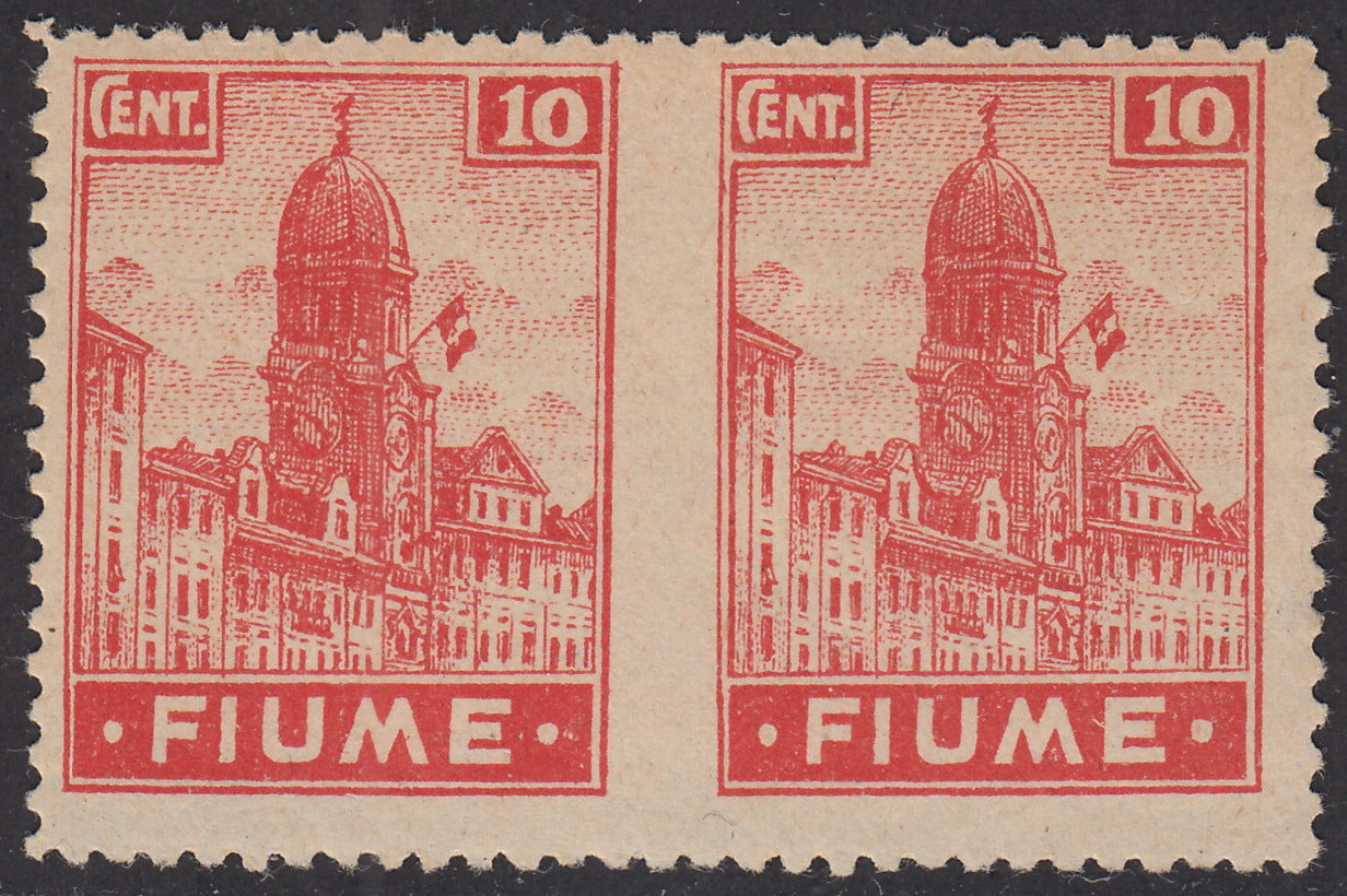 V19 - 1919 - Allegorie, carta tipo "C" c. 10 carminio coppia orizzontale non dentellata al centro nuova (C35h)