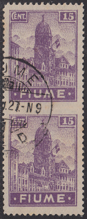 V23 - 1919 - Allegorie, carta tipo "C" c. 15 violetto coppia verticale non dentellata al centro, usata (C36i)