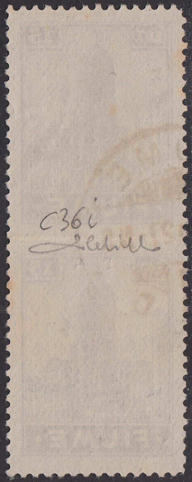 V23 - 1919 - Allegorie, carta tipo "C" c. 15 violetto coppia verticale non dentellata al centro, usata (C36i)