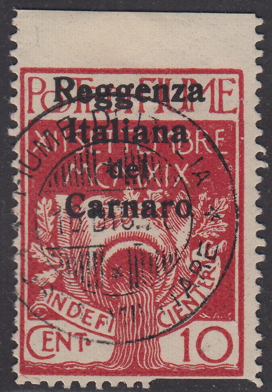 V342 - 1920 - Legionaries of Fiume, c. 10 overprinted carmine Italian Regency of Carnaro, used example not perforated at the top (134va)