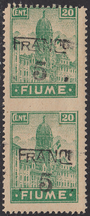 V46 - 1919 - Allegorie, carta tipo "A" c. 20 verde smeraldo coppia verticale non dentellata al centro nuova con gomma (A75h)