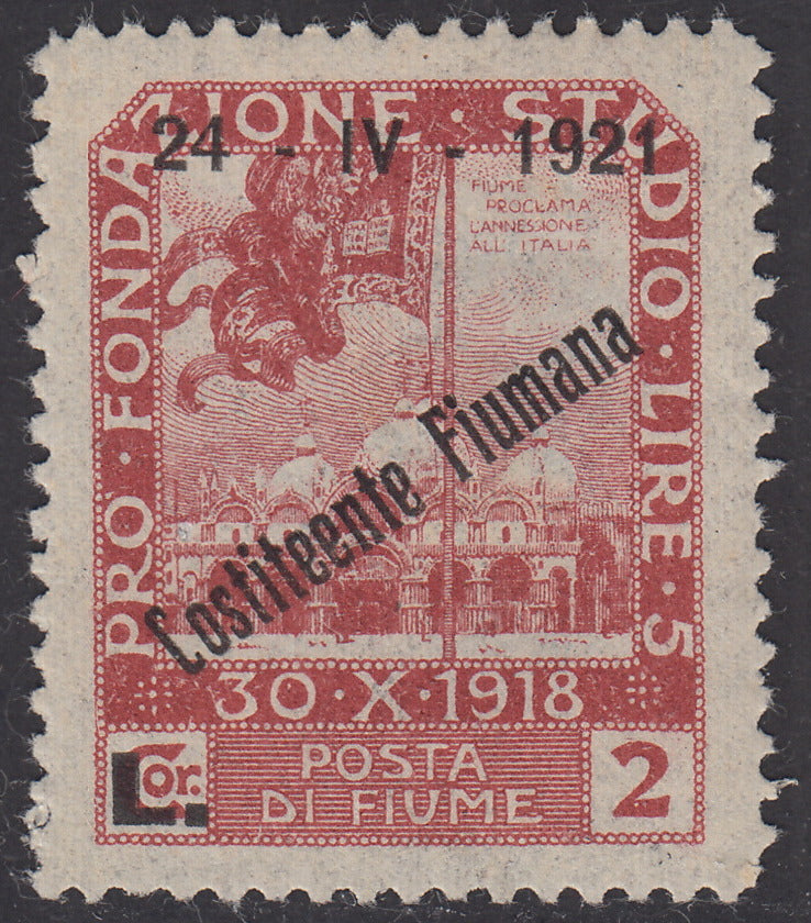 V523 - 1921 - Pro Fondazione Studio soprastampati COSTITUENTE FIUMANA L. 2 rosa bruno "Costiteente" nuovo con gomma originale (172n)