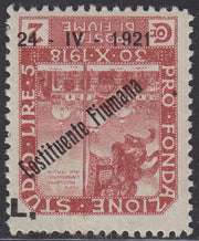 V524 - 1921 - Pro Fondazione Studio soprastampati COSTITUENTE FIUMANA L. 2 rosa bruno soprastampa capovolta nuovo con gomma originale (172a)