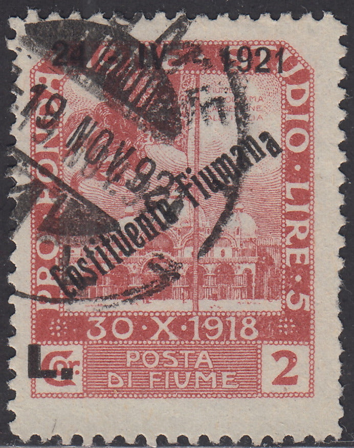 V525 - 1921 - Pro Fondazione Studio soprastampati COSTITUENTE FIUMANA L. 2 rosa bruno "seconda a di Fiumana" caduta in basso usato (172nd)