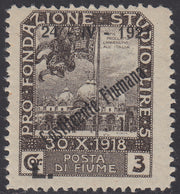 V526 - 1921 - Pro Fondazione Studio soprastampati COSTITUENTE FIUMANA L. 3 bruno grigio "COSTITEENTE" nuovo con gomma (173n)