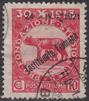 V535 - 1921 - Pro Fondazione Studio soprastampati COSTITUENTE FIUMANA c. 10 carminio con due varietà usato (165ni + 165nc)