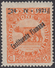 V546 - 1921 - Pro Fondazione Studio soprastampati COSTITUENTE FIUMANA c. 20 arancio con spazio tipografico prima di 24 e dopo 1921 nuovo (167nha + 167nib)