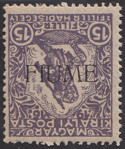 V54 - 1918 - Hungarian stamp from the Charity series, 15 fillers (+2) violet with reversed type overprint, new with intact gum (2ac)