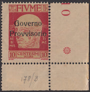 V581 - 1921 - Effigie di Gabriele d'Annunzio c. 10 carminio soprastampa "Governo Provvisorio" tiratura di Milano e con le tre "V" di tipo differente nuovo con gomma originale (178c)