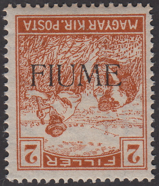 V59 - 1918 - Hungarian stamp from the Reapers series, 2 yellow-brown fillers with reversed type overprint, new with intact gum (4ac)