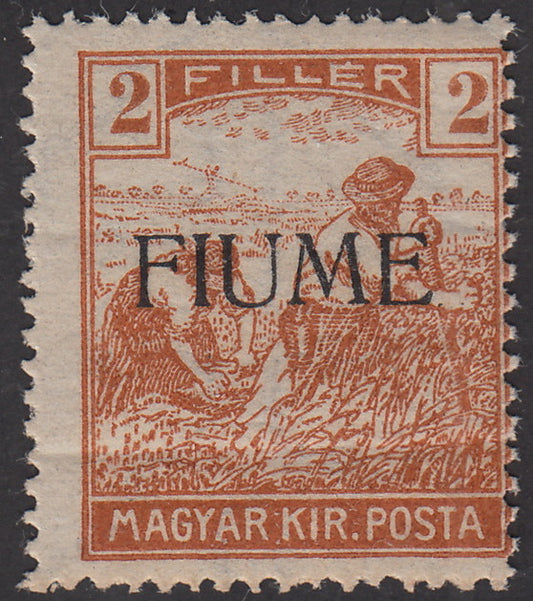 V60 - 1918 - Hungarian stamp from the Reapers series, 2 yellow-brown fillers with machine overprint decal, new with original gum (4h)