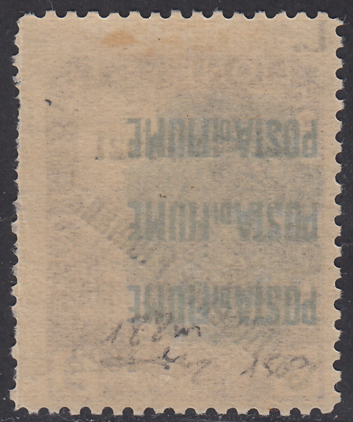 V645 - 1922 - Costituzione Fiumana L. 3 bruno oliva con soprastampa fortemente spostata in basso e "L" in alto nuovo con gomma (188m)