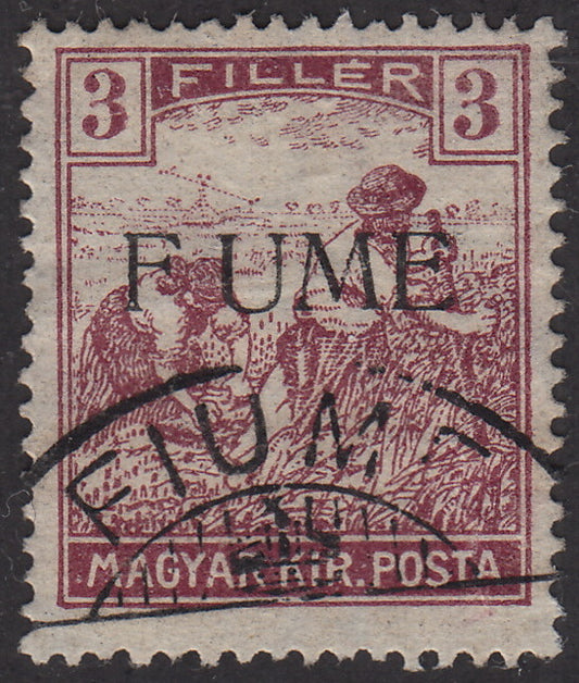 V64 - 1918 - Stamp of Hungary from the Reapers series, 3 lilac violet fillers with machine overprint F UME used (5d)