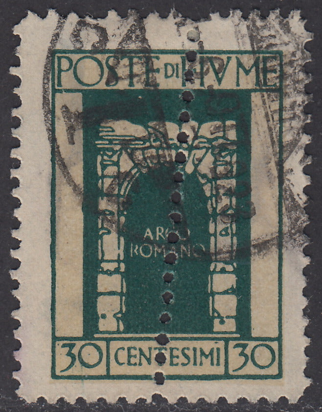 V654 - 1923 - San Vito e Soggetti Vari c. 30 verde azzurro con doppia dentellatura di cui una obliqua usato (195ka)