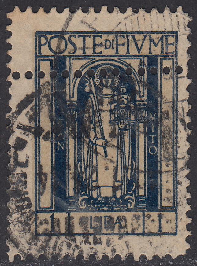 V657 - 1923 - San Vito e Soggetti Vari L. 1 azzurro con doppia dentellatura orizzontale usato (198k)
