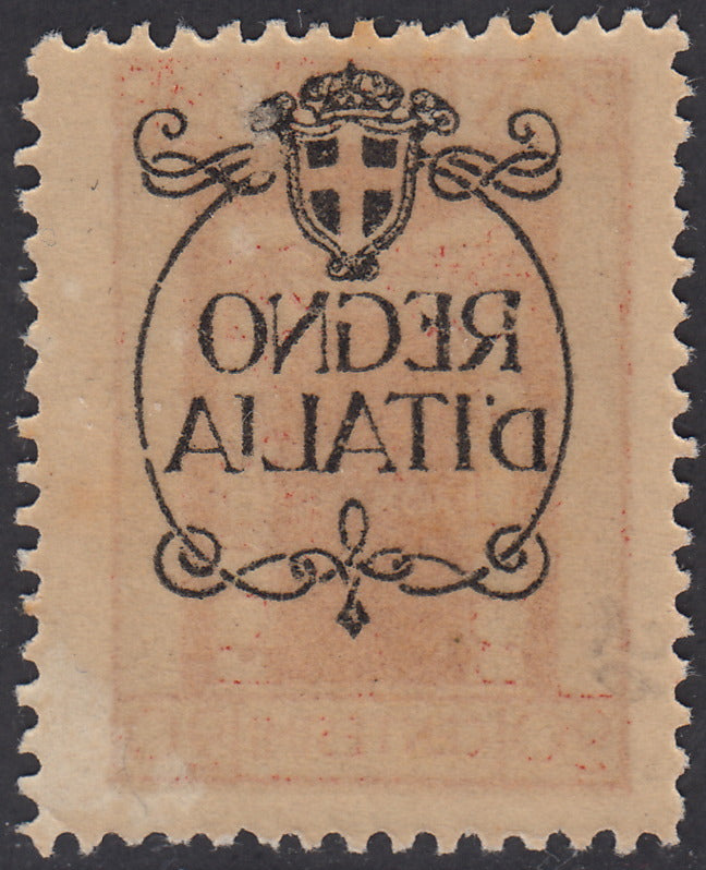 V684 - 1924 - San Vito e Soggetti vari, emissione soprastampata "REGNO D'ITALIA", c. 20 arancio con decalco della soprastampa nuovo gomma originale (205p)