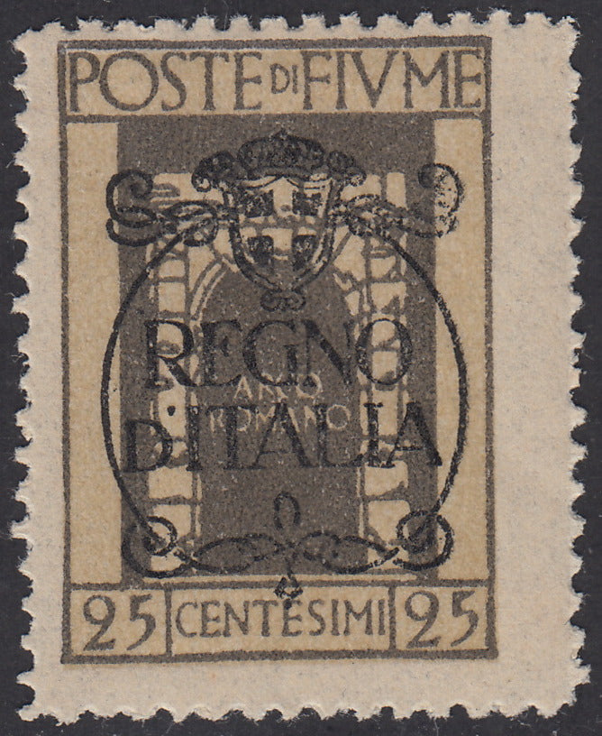 V687 - 1924 - San Vito e Soggetti vari, emissione soprastampata "REGNO D'ITALIA", c. 25 grigio con con decalco della soprastampa nuovo gomma originale (206p)