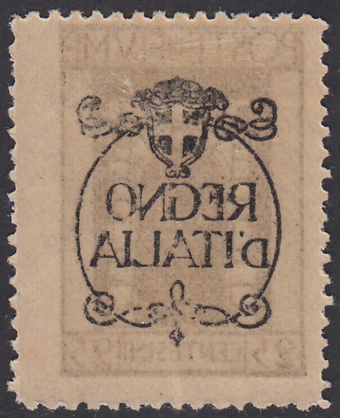 V687 - 1924 - San Vito e Soggetti vari, emissione soprastampata "REGNO D'ITALIA", c. 25 grigio con con decalco della soprastampa nuovo gomma originale (206p)