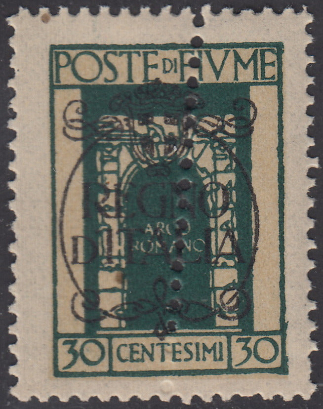 T38 - 1919 - Sello de alegoría con las palabras "Posta Fiume" 10 coronas de olivo con variedad de perforaciones 10 1/2 nuevas con goma original intacta (56/II).