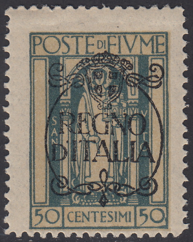 V692 - 1924 - San Vito e Soggetti vari, emissione soprastampata "REGNO D'ITALIA", c. 50 verde chiaro con decalco della soprastampa nuovo con gomma originale (208p)