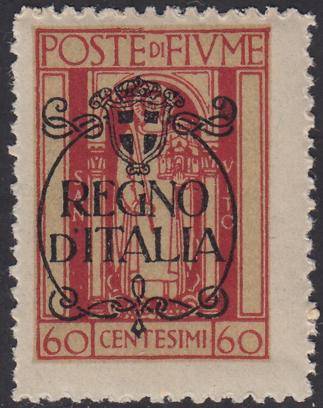 V693 - 1924 - San Vito e Soggetti vari, emissione soprastampata "REGNO D'ITALIA", c. 60 carminio con decalco della soprastampa nuovo con gomma originale (209p)