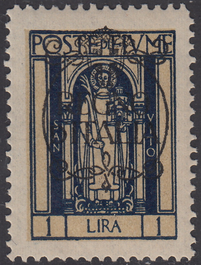 V695 - 1924 - San Vito e Soggetti vari, emissione soprastampata "REGNO D'ITALIA", L. 1 azzurro con decalco della soprastampa nuovo con gomma integra (210p)