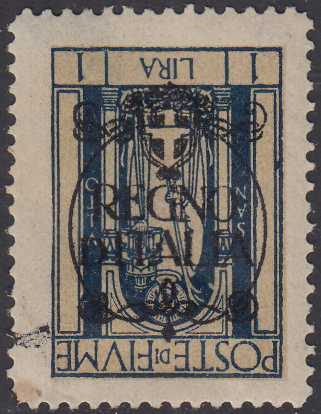V696 - 1924 - San Vito e Soggetti vari, emissione soprastampata "REGNO D'ITALIA", L. 1 azzurro con soprastampa capovolta nuovo con gomma originale (210e)