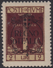 V699 - 1924 - San Vito e Soggetti vari, emissione soprastampata "REGNO D'ITALIA", L. 2 bruno violetto con decalco della soprastampa nuovo con gomma integra (211p)