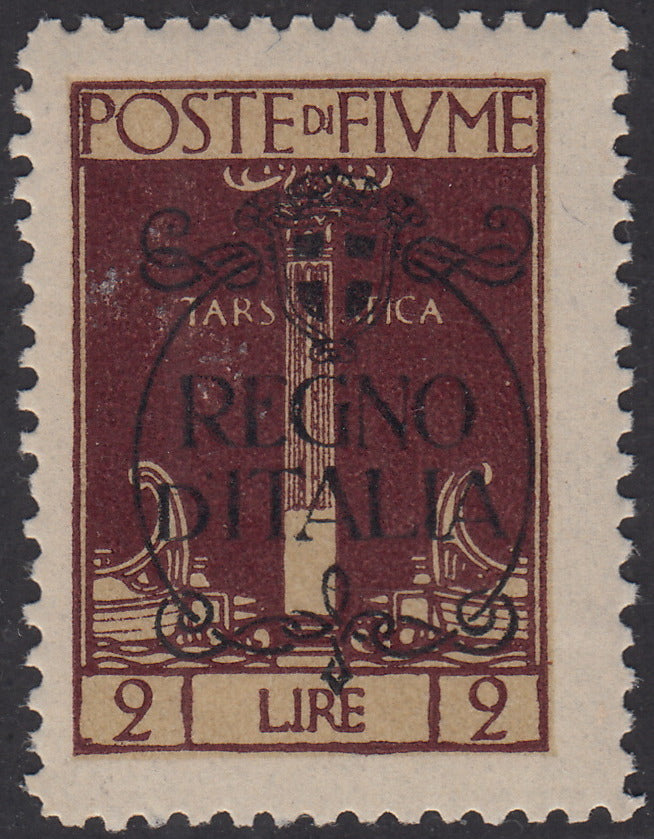 V699 - 1924 - San Vito e Soggetti vari, emissione soprastampata "REGNO D'ITALIA", L. 2 bruno violetto con decalco della soprastampa nuovo con gomma integra (211p)