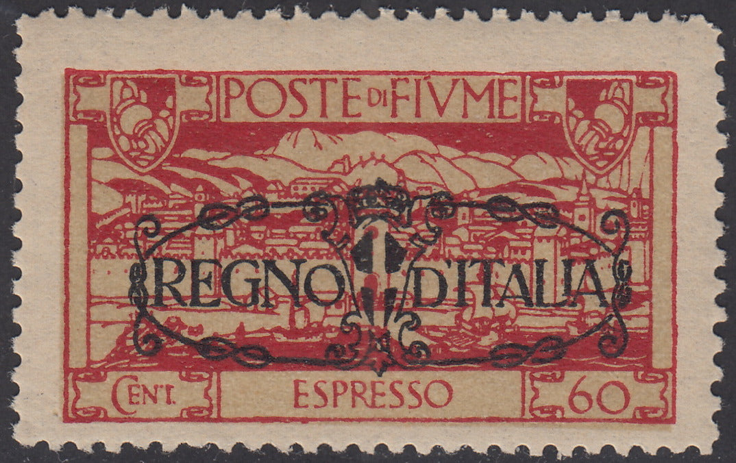 V701 - 1924 - San Vito e Soggetti vari, espresso soprastampato "REGNO D'ITALIA", c. 60 carminio con decalco della soprastampa nuovo con gomma integra (E9p)