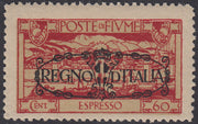 V701 - 1924 - San Vito e Soggetti vari, espresso soprastampato "REGNO D'ITALIA", c. 60 carminio con decalco della soprastampa nuovo con gomma integra (E9p)