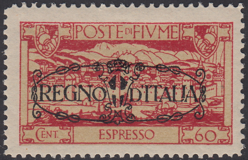 V702 - 1924 - San Vito e Soggetti vari, espresso soprastampato "REGNO D'ITALIA", c. 60 carminio con decalco della soprastampa nuovo con gomma integra (E9p)