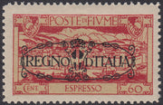 V702 - 1924 - San Vito e Soggetti vari, espresso soprastampato "REGNO D'ITALIA", c. 60 carminio con decalco della soprastampa nuovo con gomma integra (E9p)