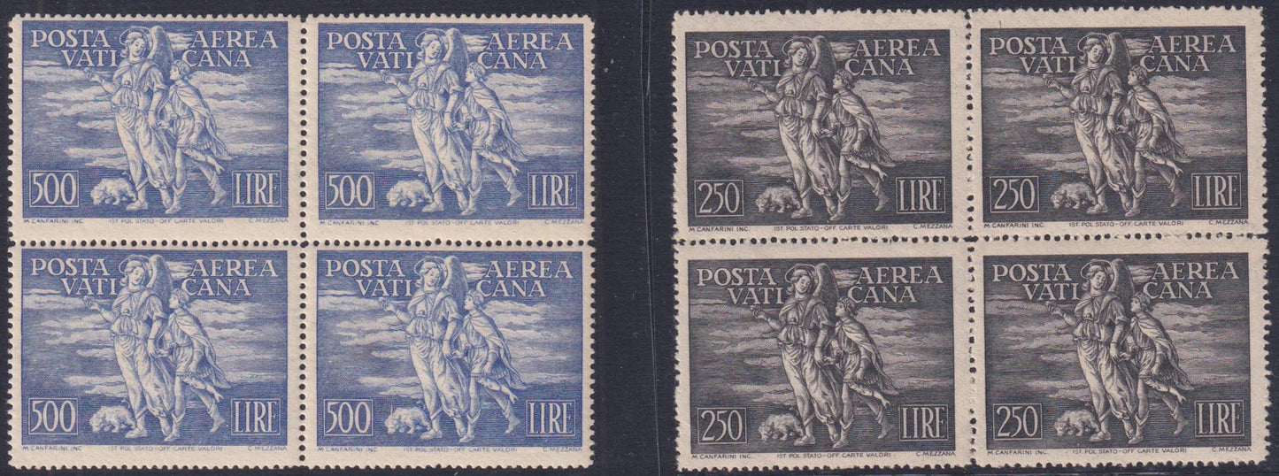 Vat20 - 1948 - Posta Aerea, "Arcangelo e Tobiolo" serie completa in blocco di 4 esemplari nuova con gomma integra (A16/17)