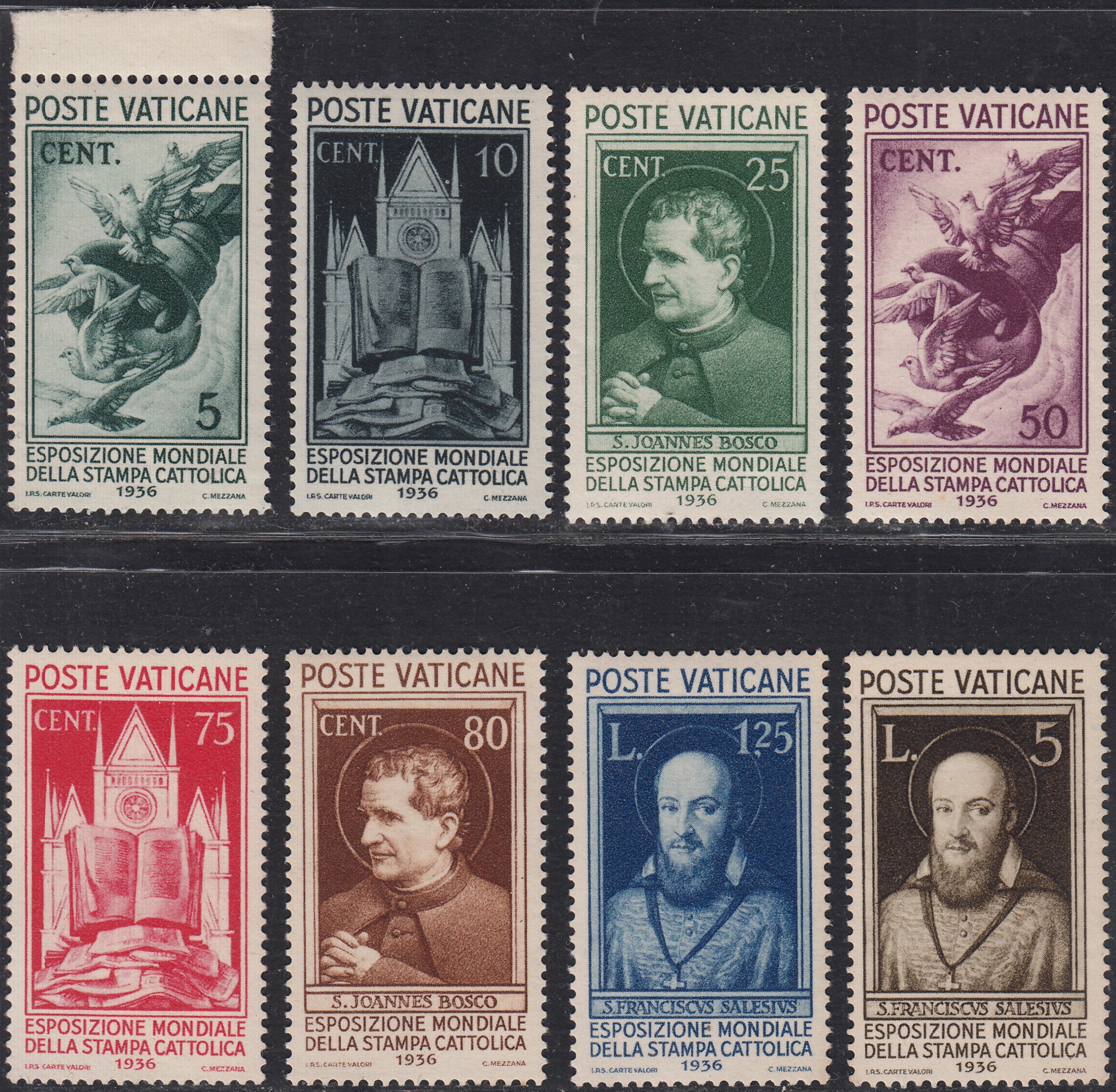 Vat10 - 1936 - Esposizione mondiale della Stampa Cattolica serie di otto esemplari nuovi gomma integra (47/54)