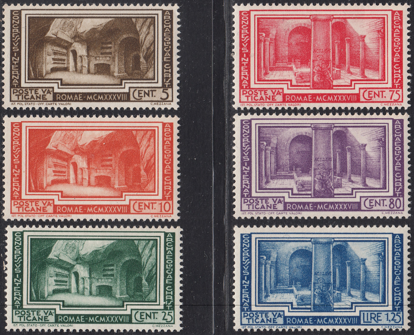Vat11 - 1938 - 4° congresso internazionale di Archeologia Cristiana, serie di sei valori nuovi gomma integra (55/60)