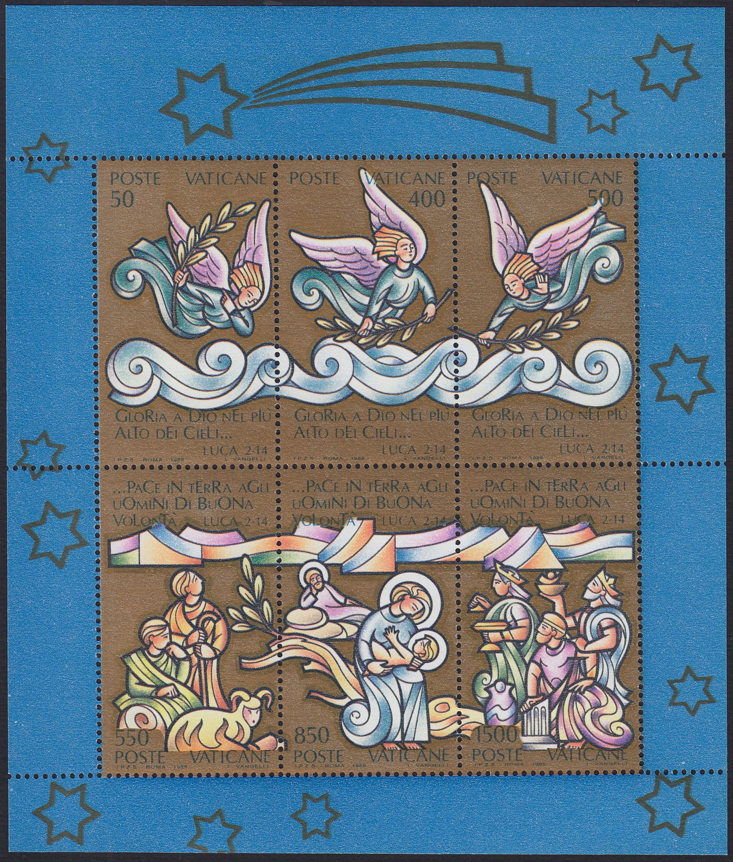 VAT15 - 1988 - Natale 12a emissione, foglietto di sei esemplari nuovo gomma integra (F13)