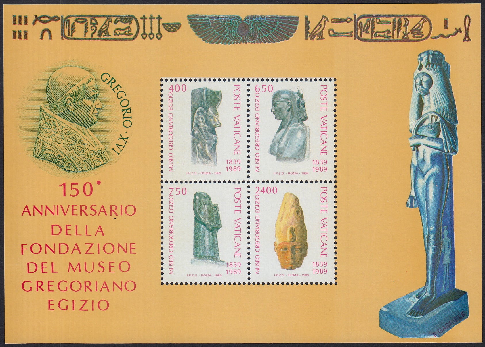 VAT17 - 1989 - 150° anniversaro della fondazione del museo gregoriano egizio, foglietto di 4 esemplari nuovi gomma integra (F14)