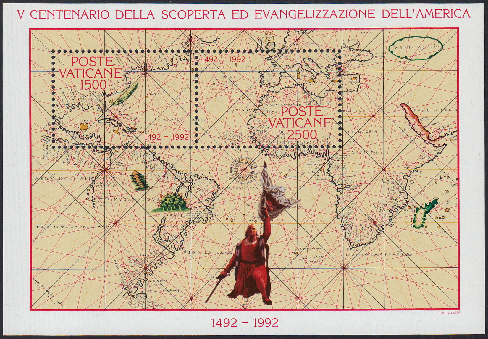 VAT21 - 1992 -Evangelizzazione dell'america, foglietto di 2 esemplari nuovi gomma integra (F19)